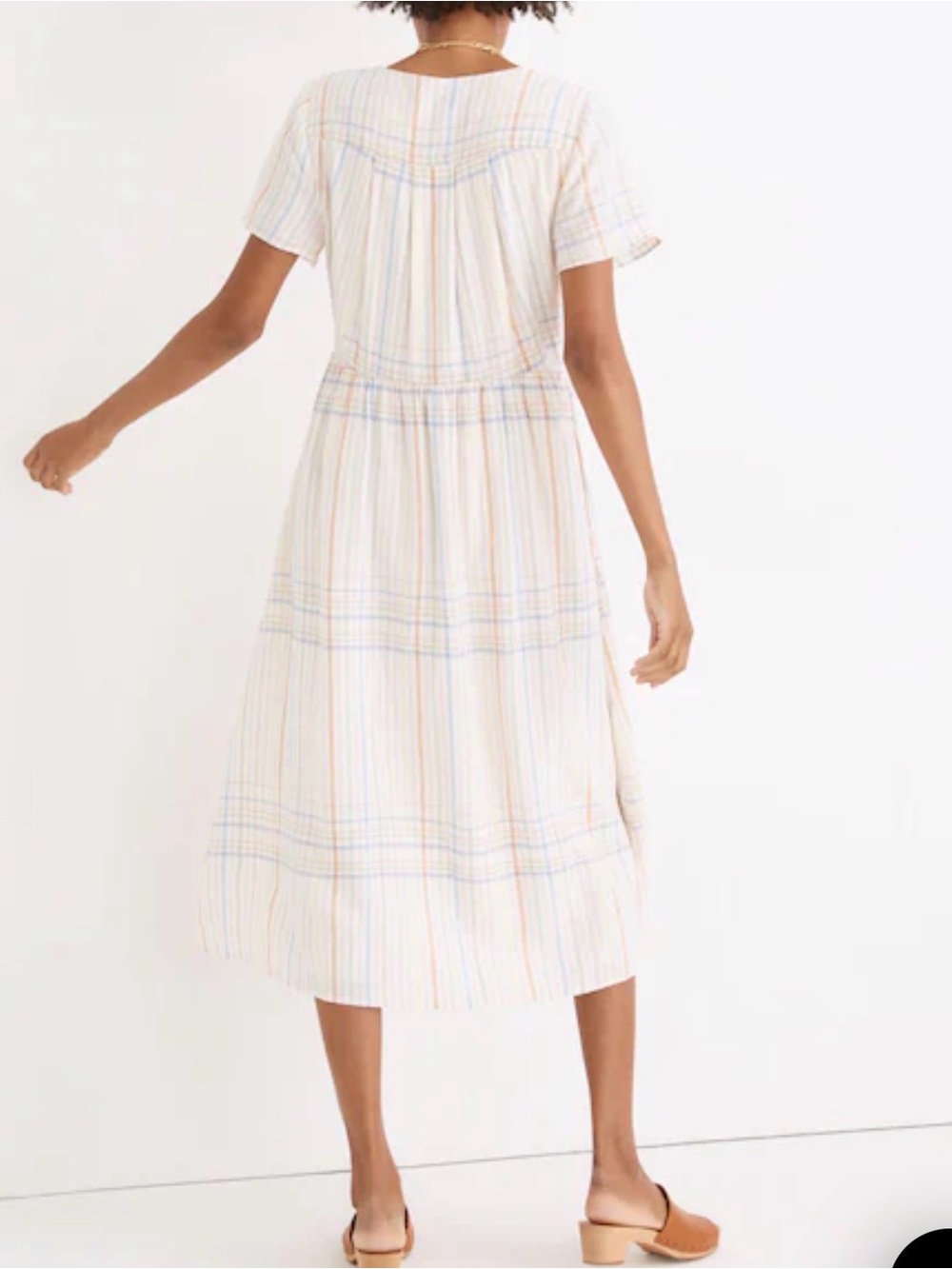 Madewell Cream Midi Dress with Pastel Blue & Pale Pink Plaid - Picture 4 of 13